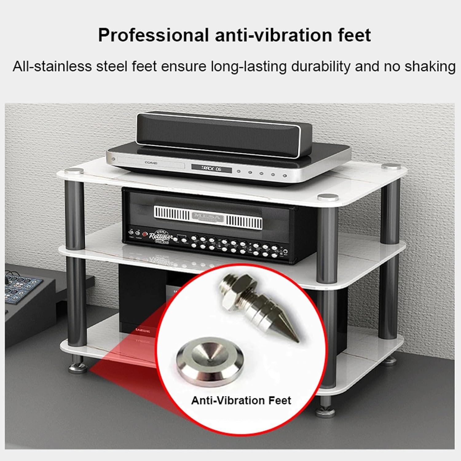 XMFBSY Medios Tempered Glass AV Component Media Stand Heavy Duty Stereo Cabinet Modern Entertainment Video Game Equipment Console Shelf for DVD Player Organizer(3 Tier)