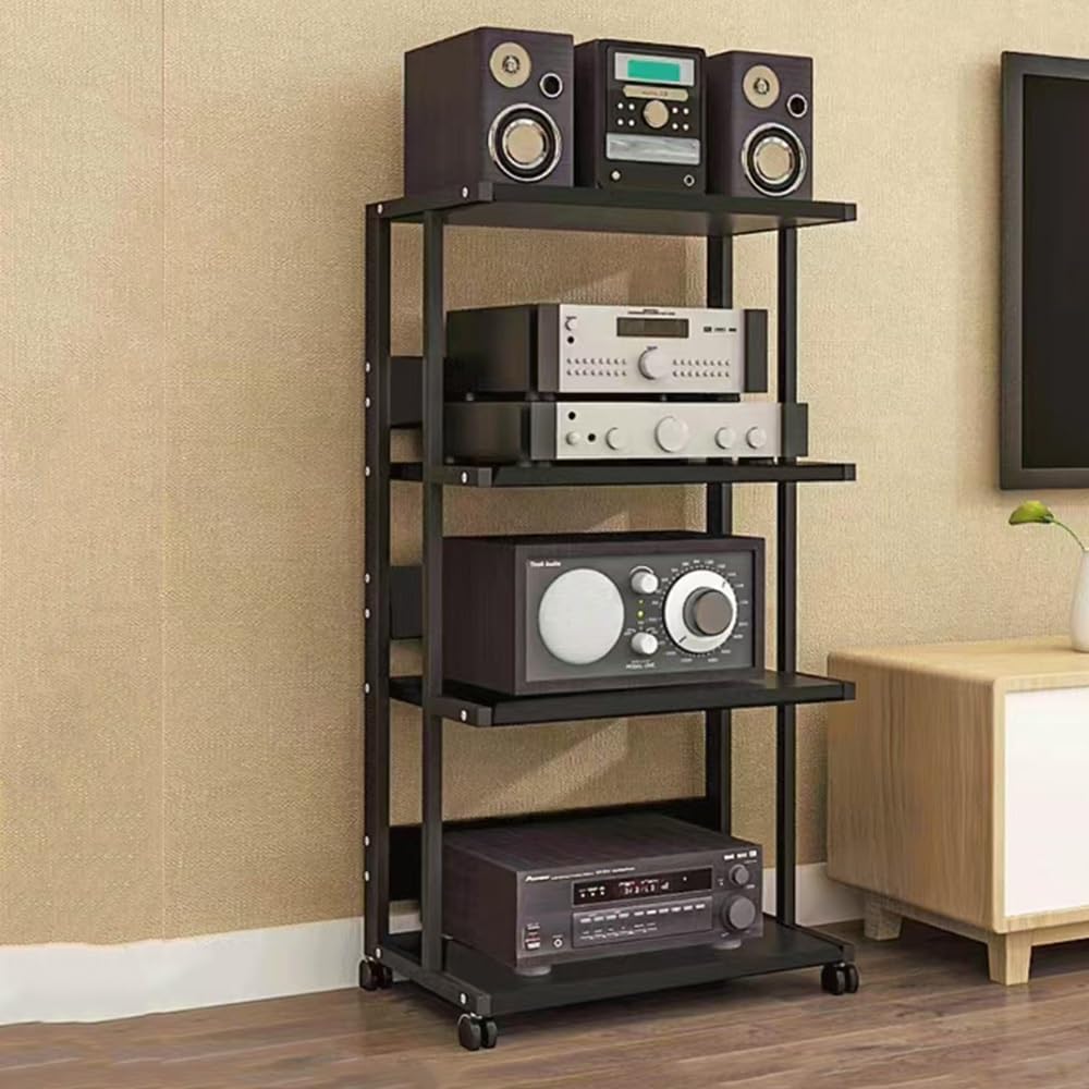 TAJMDGW Heavy Duty AV Media Stand Movable Tower Stereo Components Cabine with Wheels Large Audio Component Rack Amplifier HiFi Shelf for Living Gaming(White
