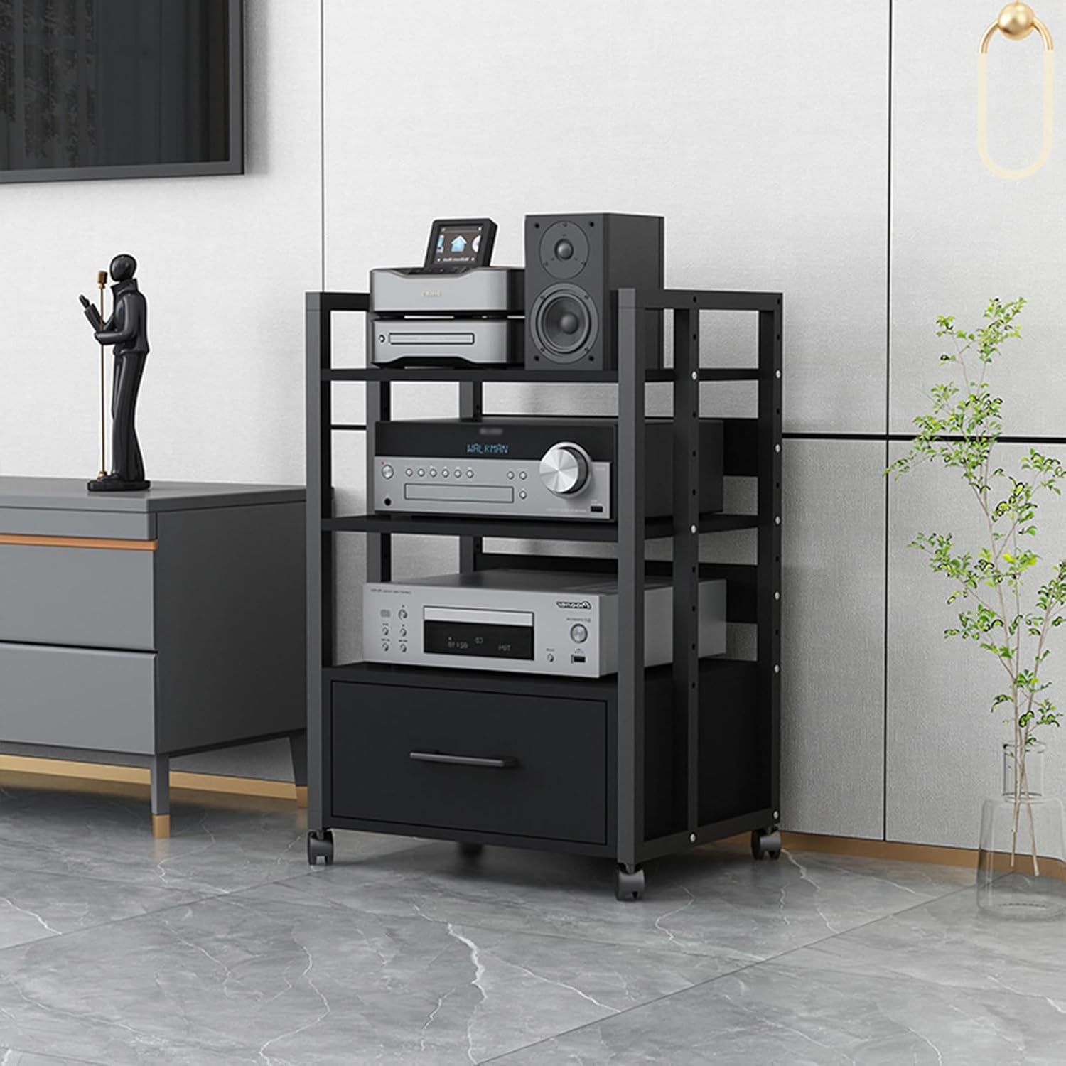 UYCVT Movable Media Stand 2/3/4-Tier Movable Audio Rack Av Media Stand Cd Player Stereo Component Storage Cabinet Corner Media Center and Drawer-B-2-3 Tier-50x40x79cm