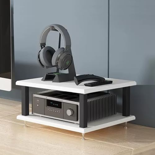 UYCVT 4-Tier Wooden Printer Stand & Av Rack - HiFi Desktop Shelf with Storage for Home Office Media Component Organizer Stereo Tower for Home Theater Setup-White-2 Tier