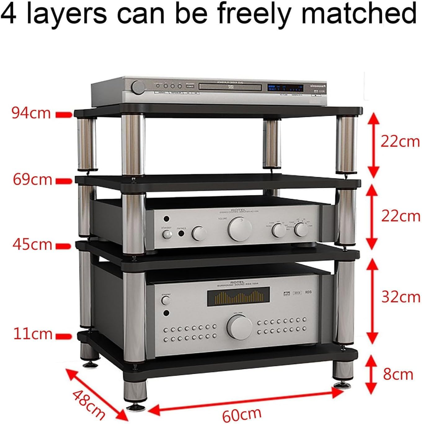 HOFSSI 4-Tier AV Media Cabinet Stand Component Cabinet