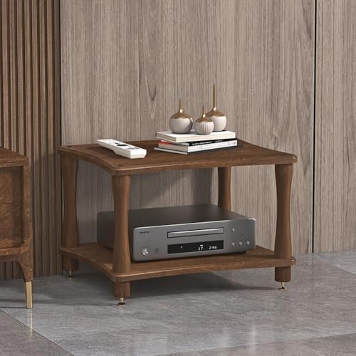 UYCVT Stylish Stereo Cabinet for Home Office - HiFi Rack & Record Player Stand 2-Tier Corner Shelf for Audio Video Game & DVD Storage - Clear Varnish Finish-Black Walnut Color-2 Tier