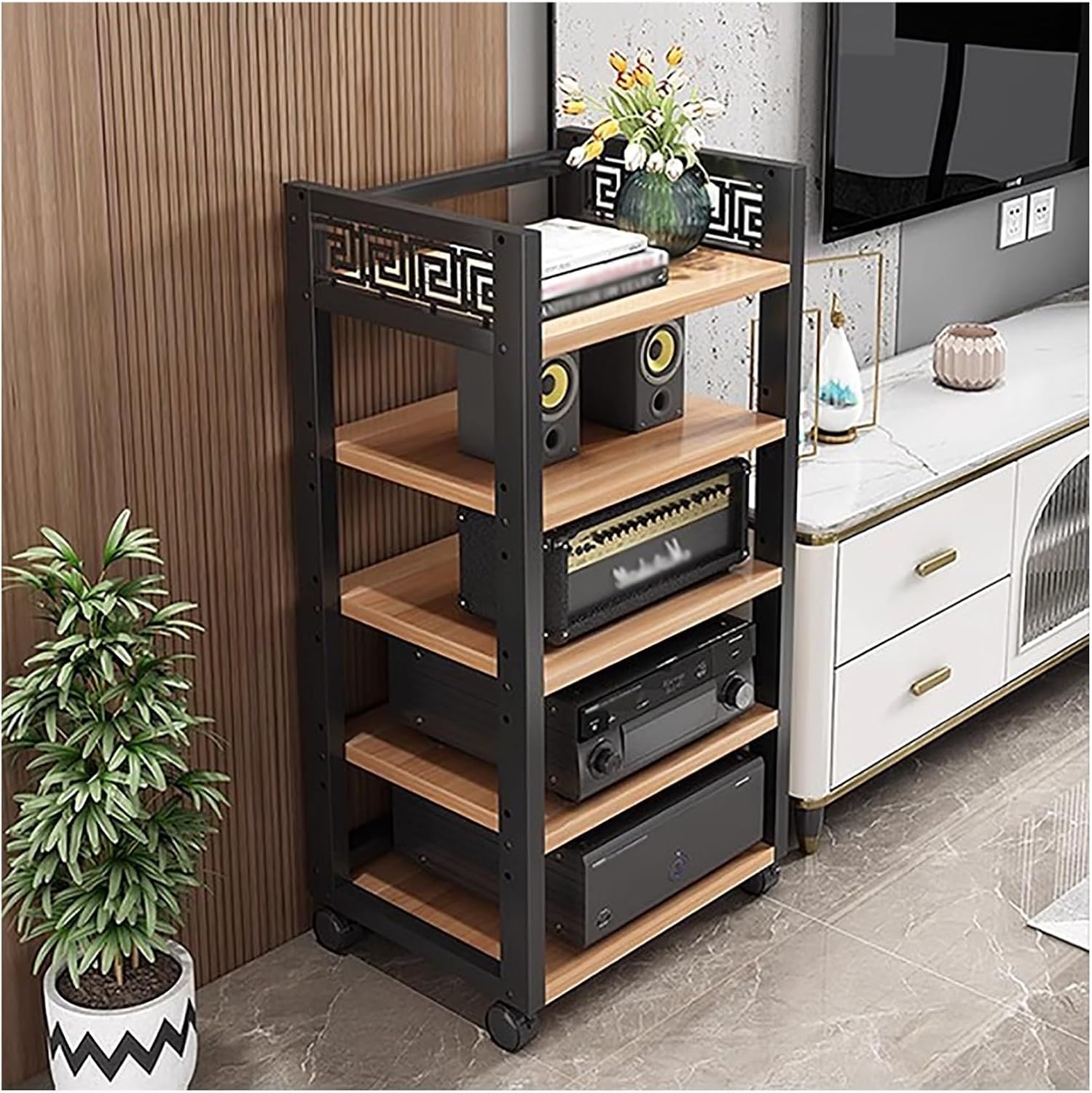 Home Heavy Duty Entertainment Stereo Components Rack on Wheels