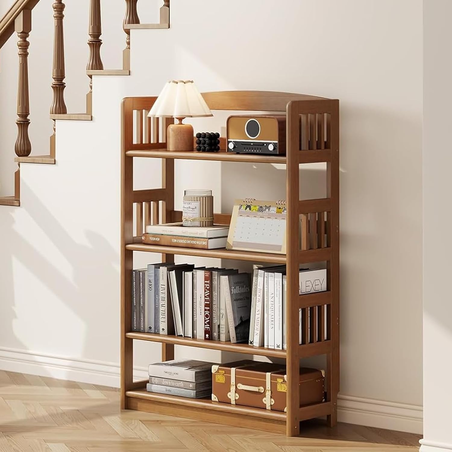 AnywaysWood 4 Tier Solid Wood Open Shelf Bookcase