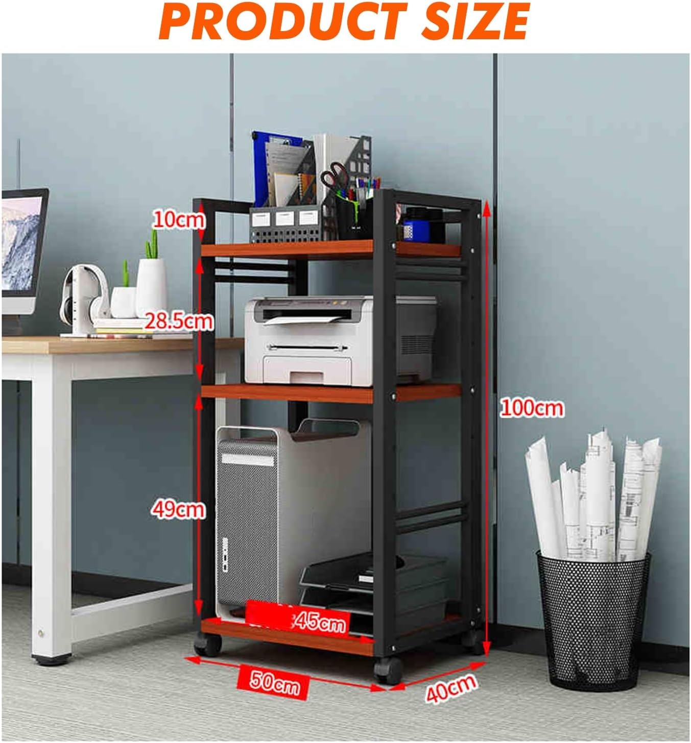 YLQFGUVWK 3-Layer Removable Media Storage Cabinet Record Player Stand Stereo Component Storage Cabinet for Av Amplifier/Turntable/skybox/Printer Multifunctional Height Adjustable(Red Teak)