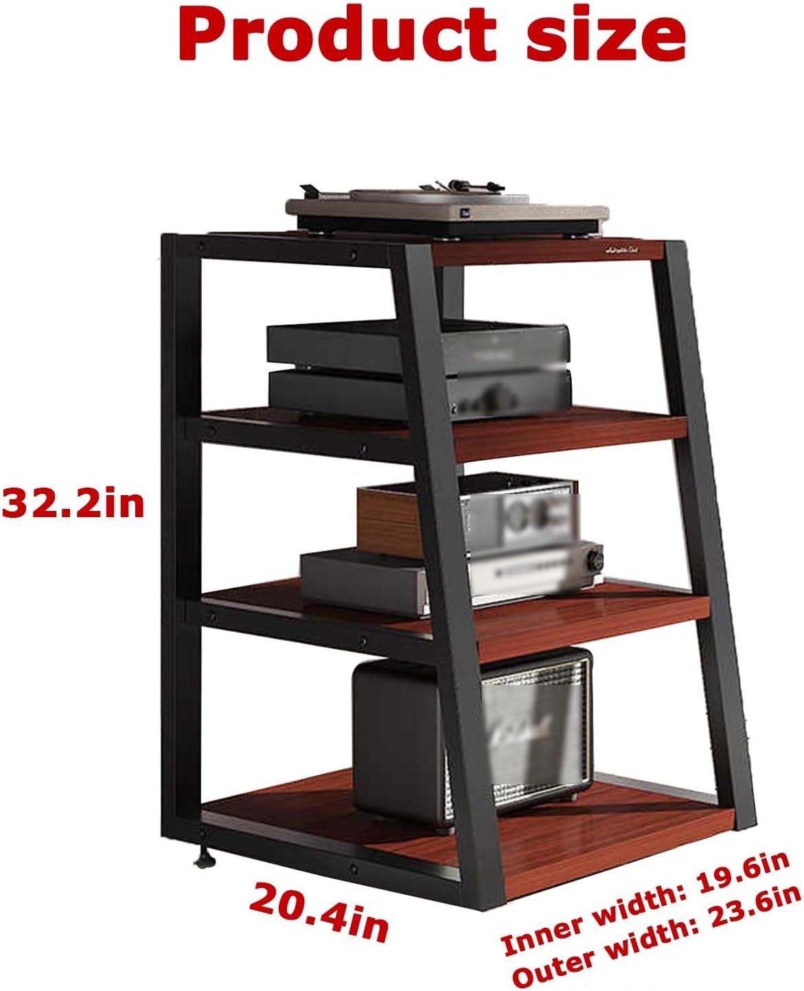 4 Tier Av Media Stand with Shelf Height Adjustable Component Cabinets