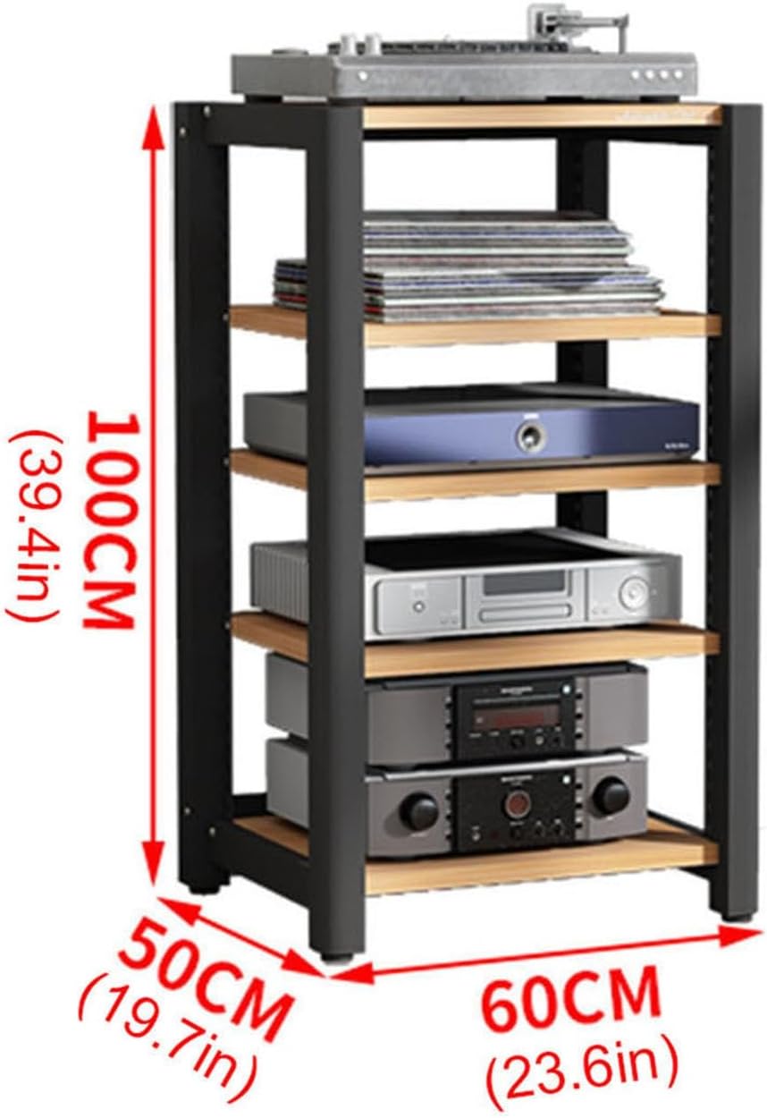 2/3/4/5-Tier AV Media Stand CD Player Stand Audio Tower Hi-Fi Rack Stereo Component Cabinet with Height Adjustable Wooden Shelf for Home/Office/Theater