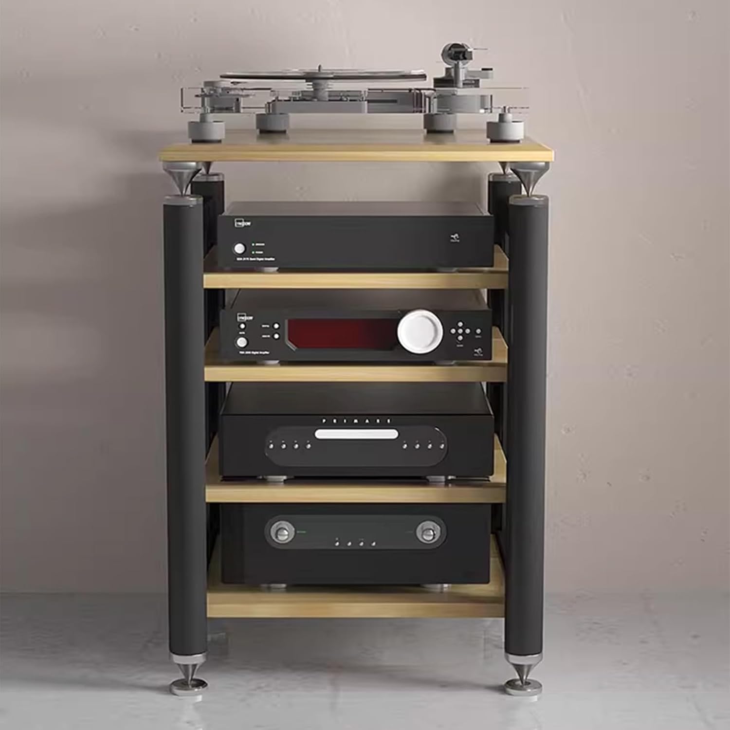 Audio Rack Av Tower Media Stand 5-Tier Electronics Equipment Shelf Record Player Stand Table Height Adjustable Media Console Table Stereo Stand Cabinet with Turntable Shelf(Yellow