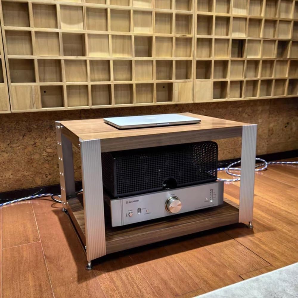 KGPGNYMYHA 4 Tier Audio Video Media Stand Adjustable Shelves Audio Rack Media Storage Cabinet Stereo System Home Entertainment Components Cabinet(Brown