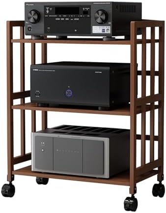 3-Tier AV Media Stand Audio Rack CD Player Stand with Height Adjustable Wooden Shelf