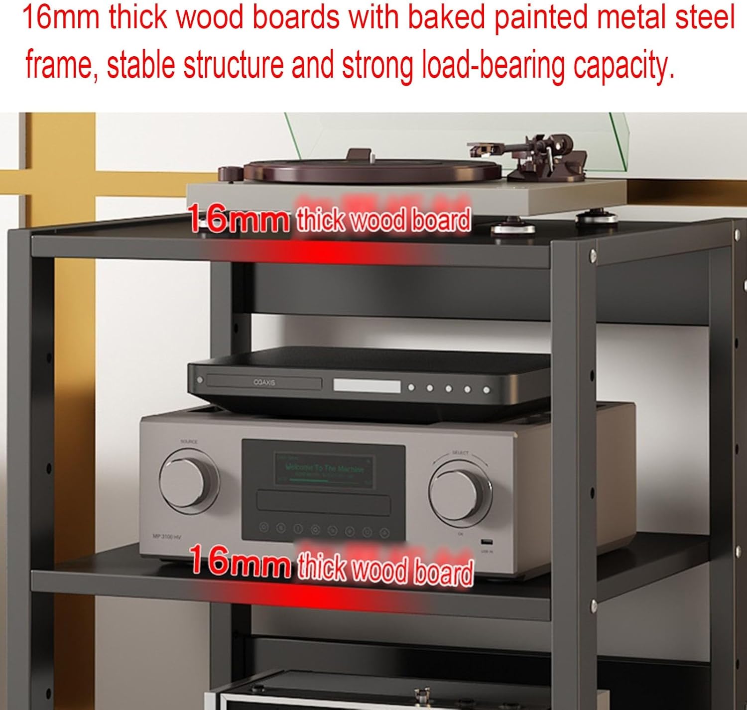 AErosx Movable AV Media Stand CD Player Stand with Drawer Stereo Component Cabinet Media Center Audio Tower Media Storage Rack with Height Adjustable Wood Shelf for Home/Office/Theater (Color : A)