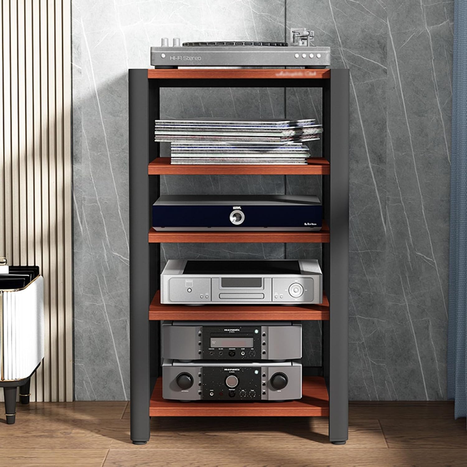 Open Multi-Tier Audio Rack Amplifier Stand HiFi AV Cabinet Mobile Kickstand CD Rack Media Storage Shelf Protects and Organizes Your Valuable Music