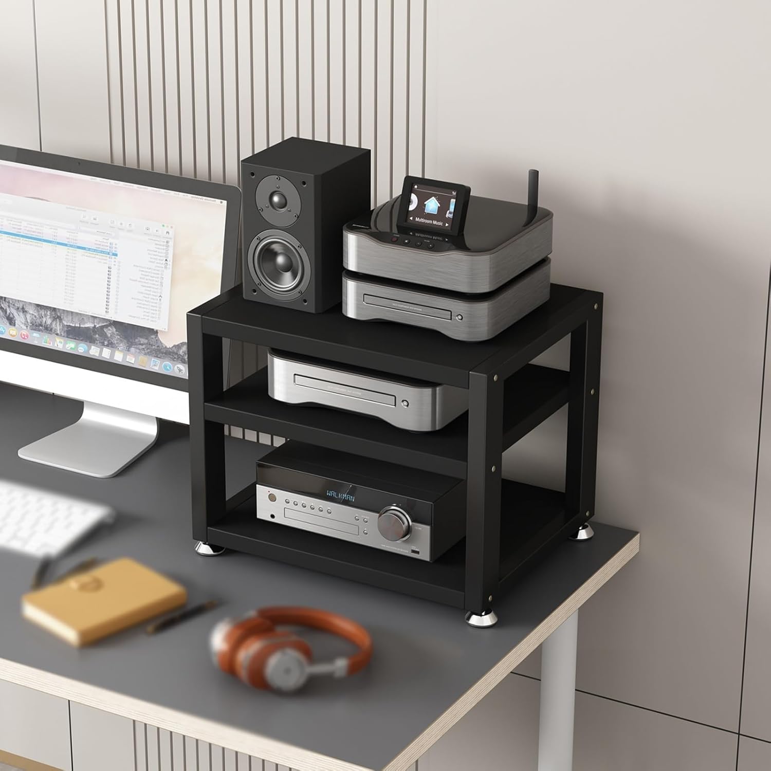 2/3/4-Tier AV Media Stand Floor-Standing or Desktop Wooden Shelves CD Player Stand Audio/Video Component Cabinet Stereo Rack Multifunctional Storage Shelf for Home/Office/Theater (Color : B