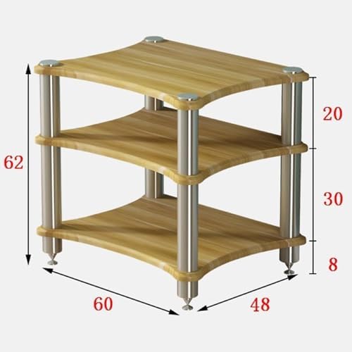 3-Tier AV Media Stand - Wooden Stereo Cabinet Audio Rack Tower for CD Player & Home Office Entertainment System (60x50x60cm