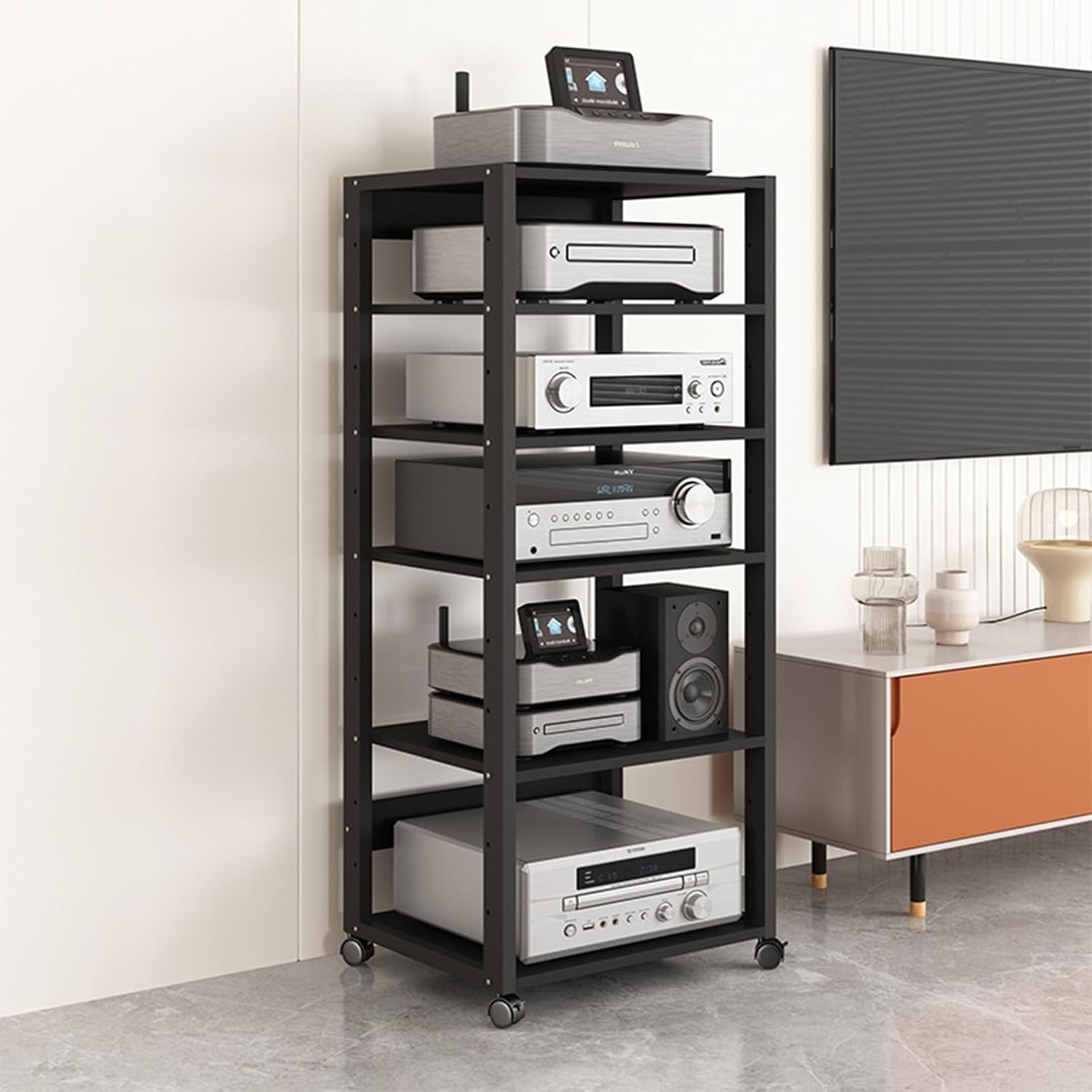 UYCVT Movable Media Stand 5/6/7-Media Stand Audio Rack Cd Player Stand Stereo Component Storage Cabinet