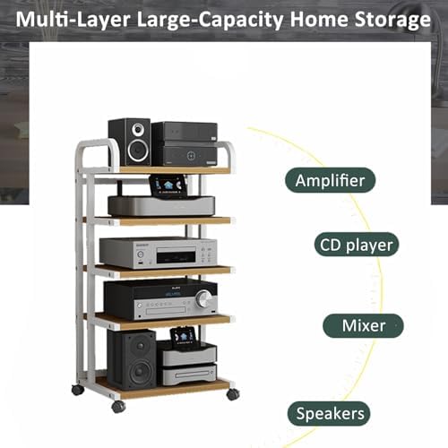 Modern Stereo Stand on Wheels - Stylish AV Media Rack for Record Player & Gaming Setup