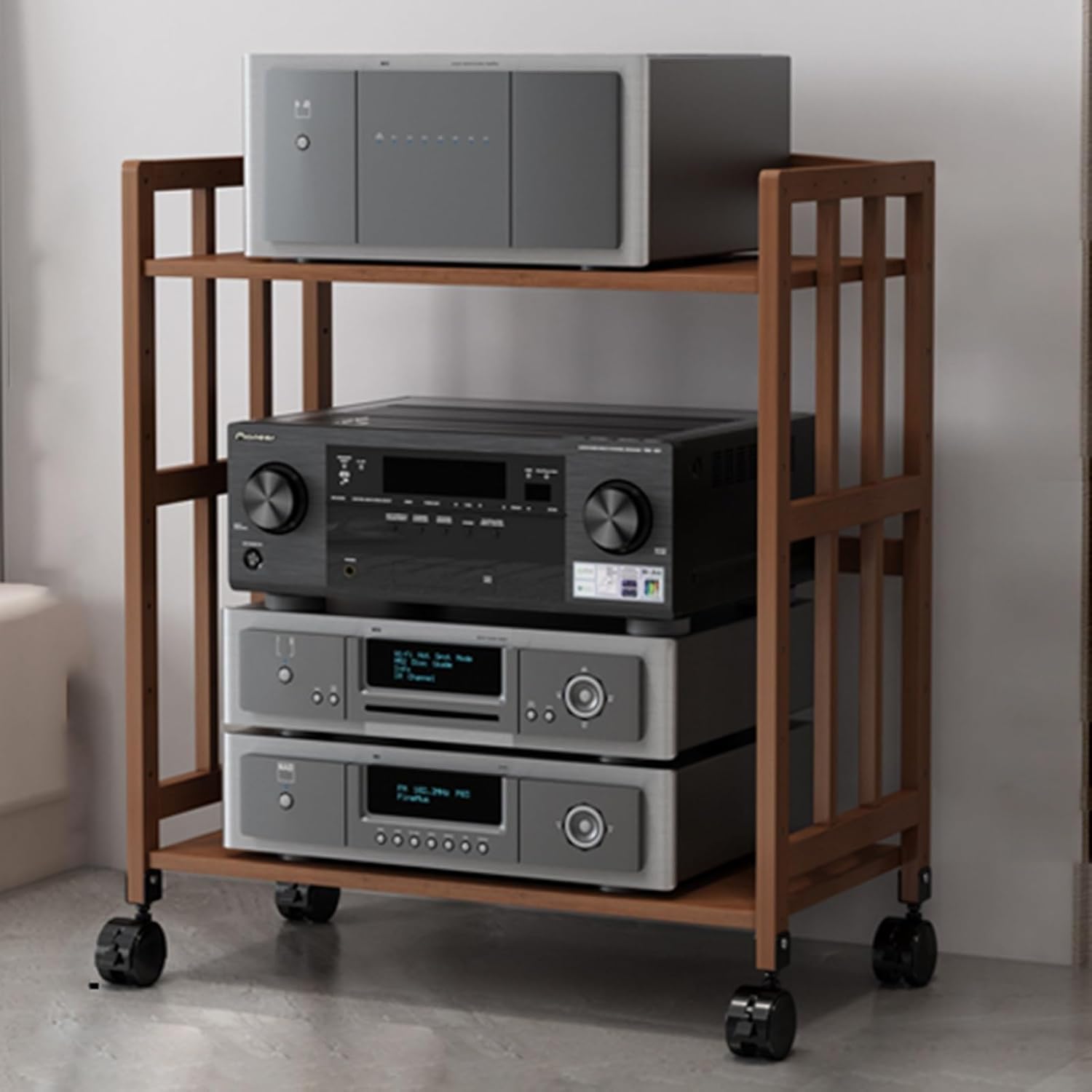 Media Storage Cabinet 4-Tier AV Media Stand Corner Shelf Video Component Cabinet AV Receiver Audio Component Stand Record Player Receiver Electronics Equipment for Living Room Gaming Room Music Studio