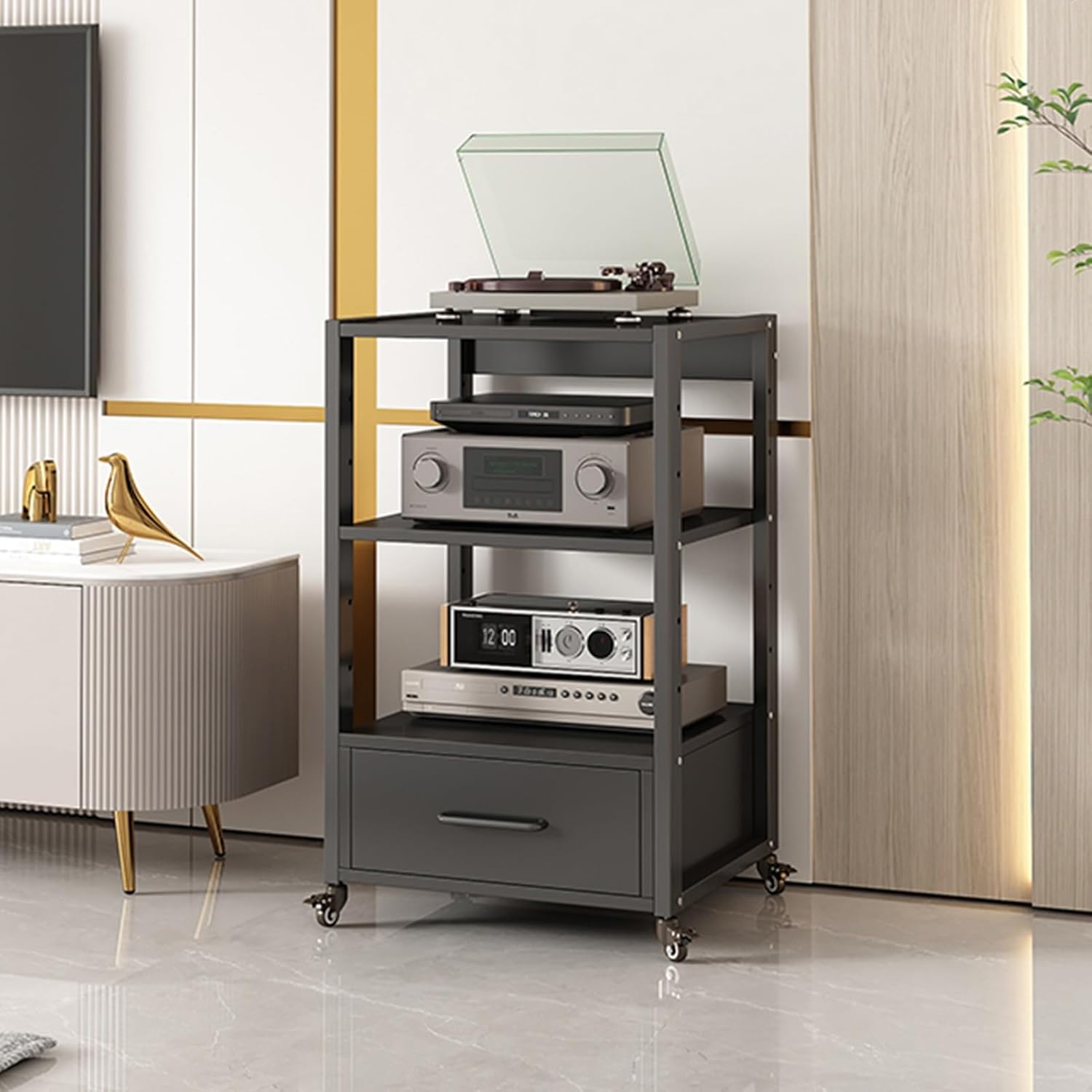 UYCVT Movable Media Stand Movable Av Media Stand with Storage Drawer