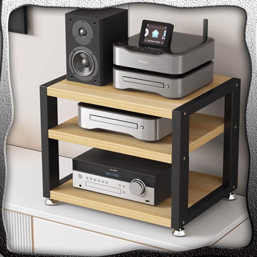 NILZA Stereo Stand Cabinet 3 4 Tier AV Media Video Stand CD Player Stand Multi-Function Rack Audio Tower Desktop Storage Shelf Gaming Entertainment Rack for Small Place(Walnut