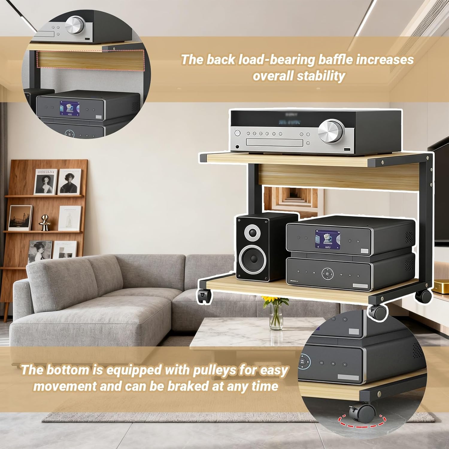 2-Tier AV Media Stand with Wheels