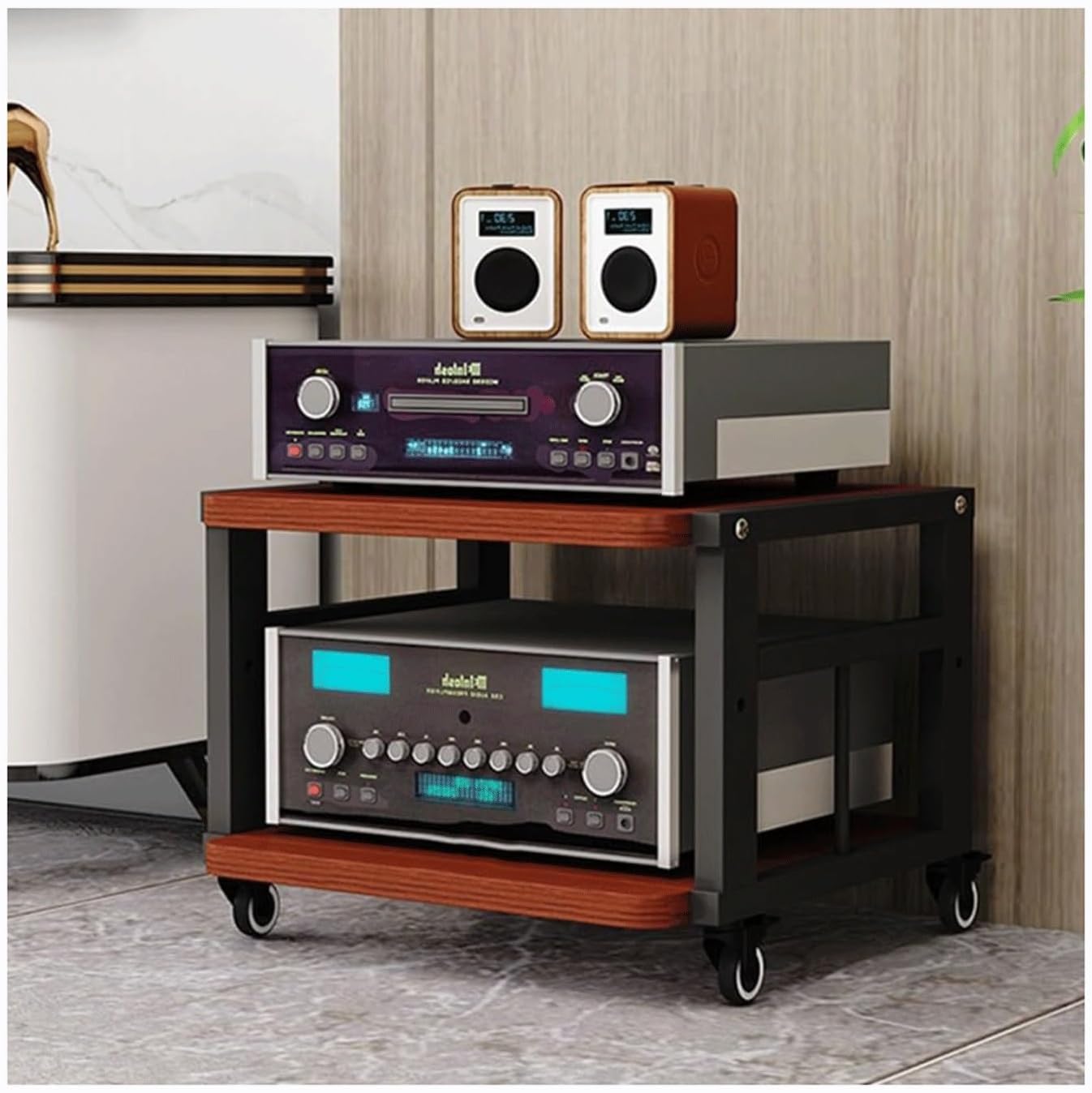 XMFBSY Medios AV Media Stand with Wheels Adjustable Entertainment Video Game Equipment Console Shelves Movable Record Player DVD CD Audio Rack Tower for Home Organizer(Rojo