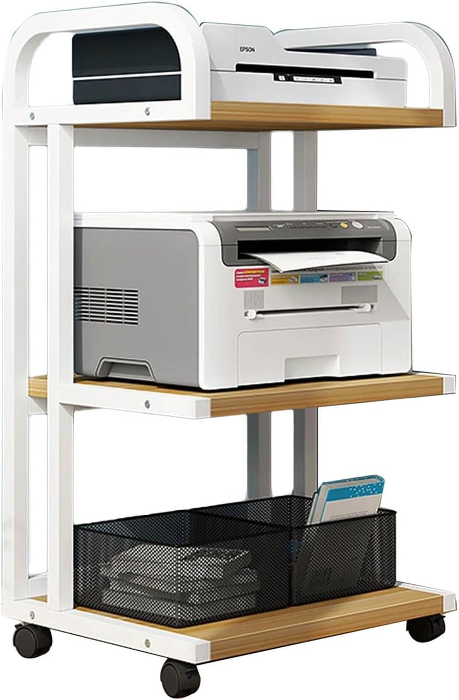 BXKCFYBSQ 3-Tier AV Media Stand Corner Frame Wooden Corner Frame Component Cabinet Stereo Audio Rack Stand Tower for Home/Office with Floor Wheels