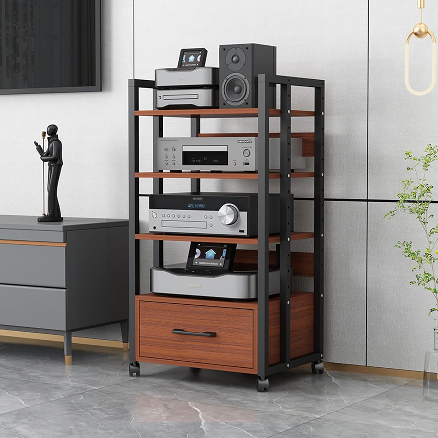 UYCVT Movable Media Stand 2/3/4-Tier Movable Audio Rack Av Media Stand Cd Player Stereo Component Storage Cabinet Corner Media Center and Drawer-C-2-4 Tier-50x40x100cm