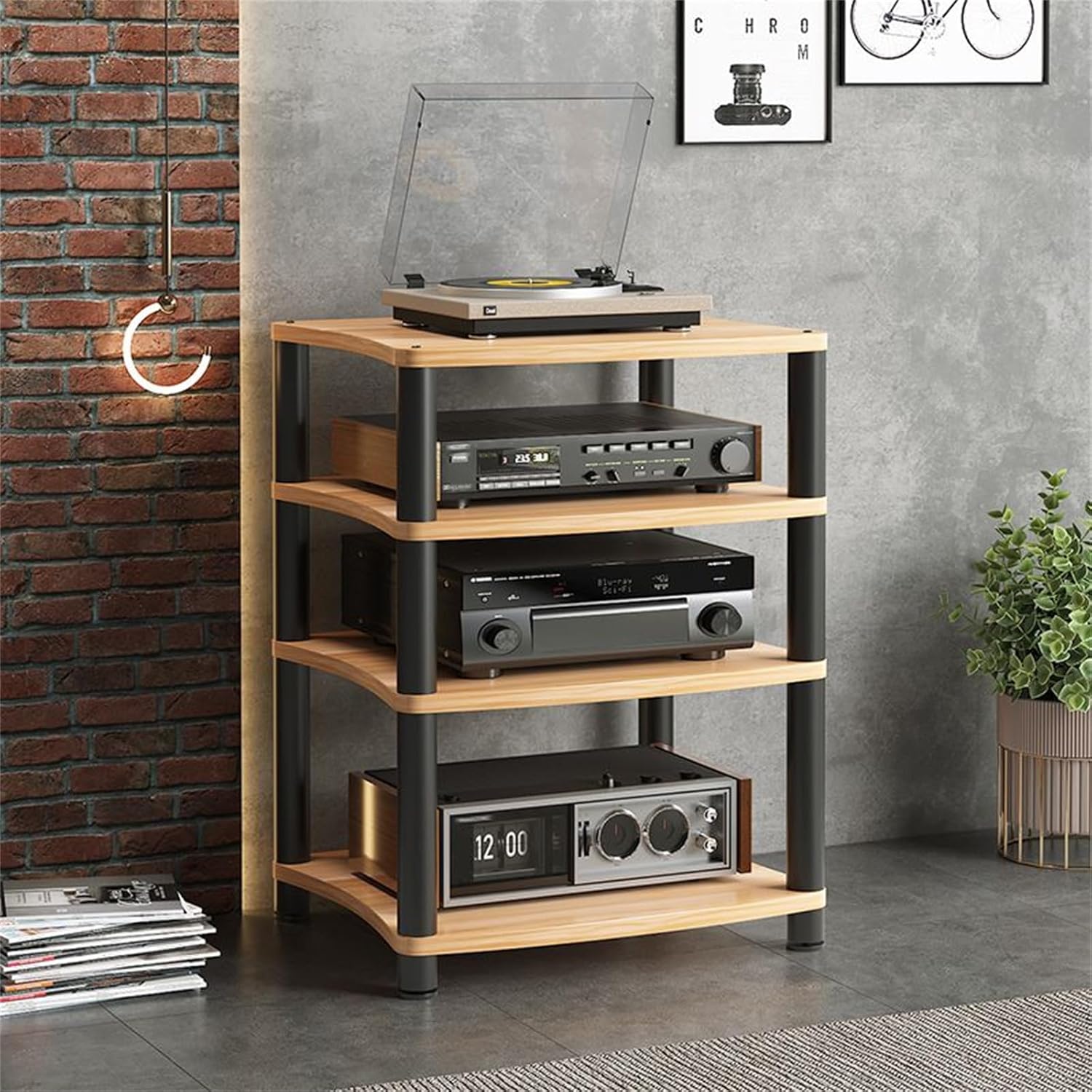 4-Tier Audio Rack Tower - Stereo AV Media Stand with Shelves for CD Player