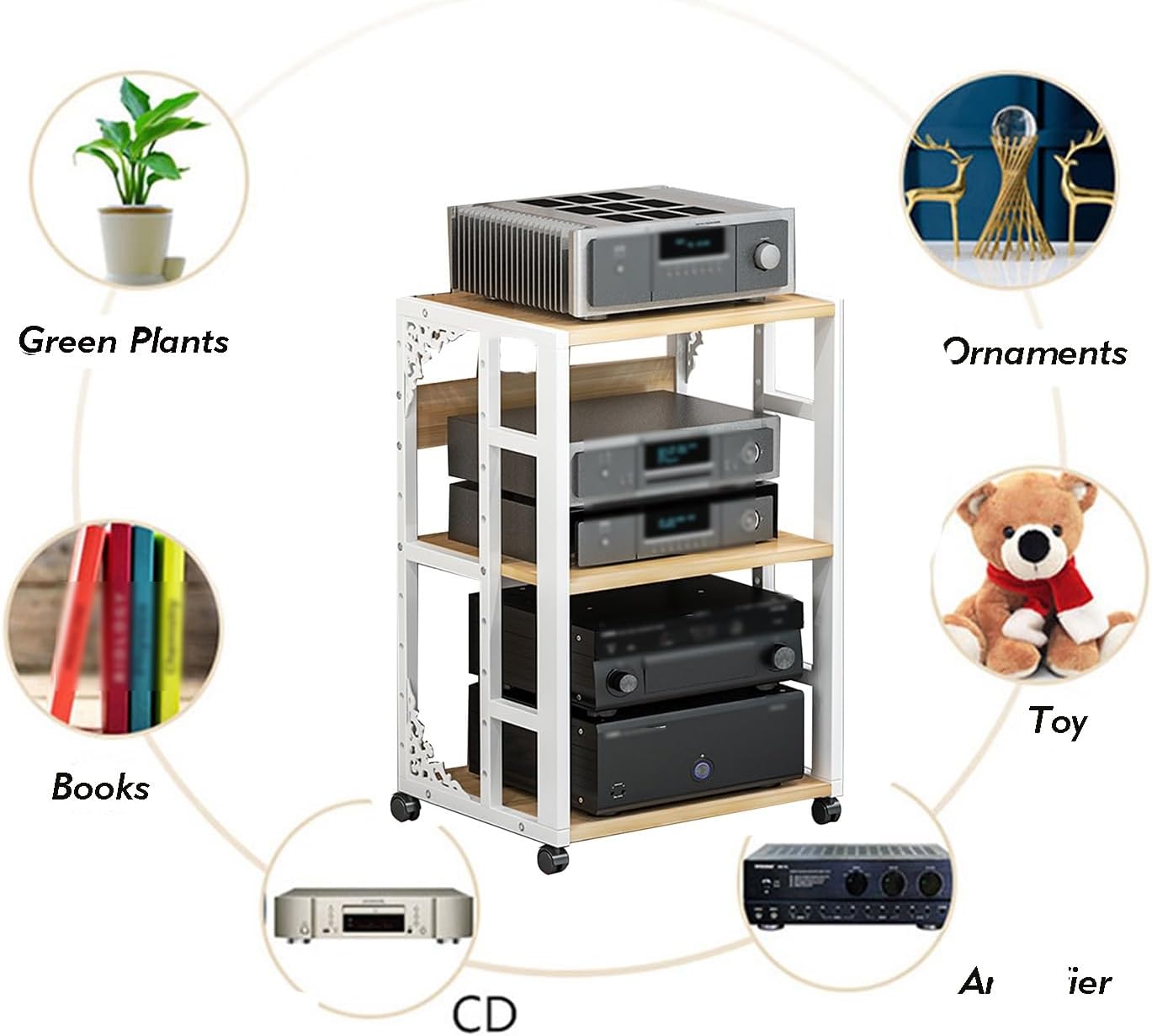 XLTFUC AV Audio Video Media Stand with 3 Height Adjustable Shelves Stereo Component Storage Cabinet Sound Tower for Home/Office/Theater(White)