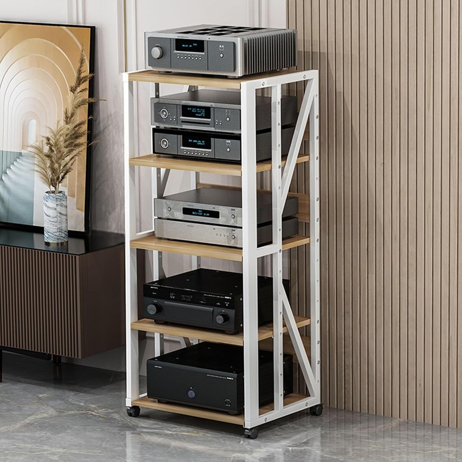 UYCVT Movable Media Stand Multi-Function Movable Audio Video Storage Cart Cd Player Media Stand Amplifier Rack-White - B-5 Tier