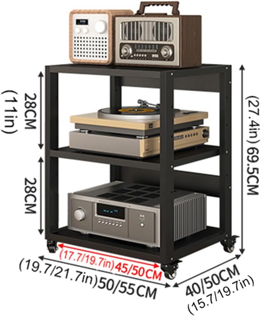 UYCVT Movable Media Stand 3-Tier Movable Av Media Stand Cd Player Stand Ktv Entertainment Stereo Component Storage Cabinet