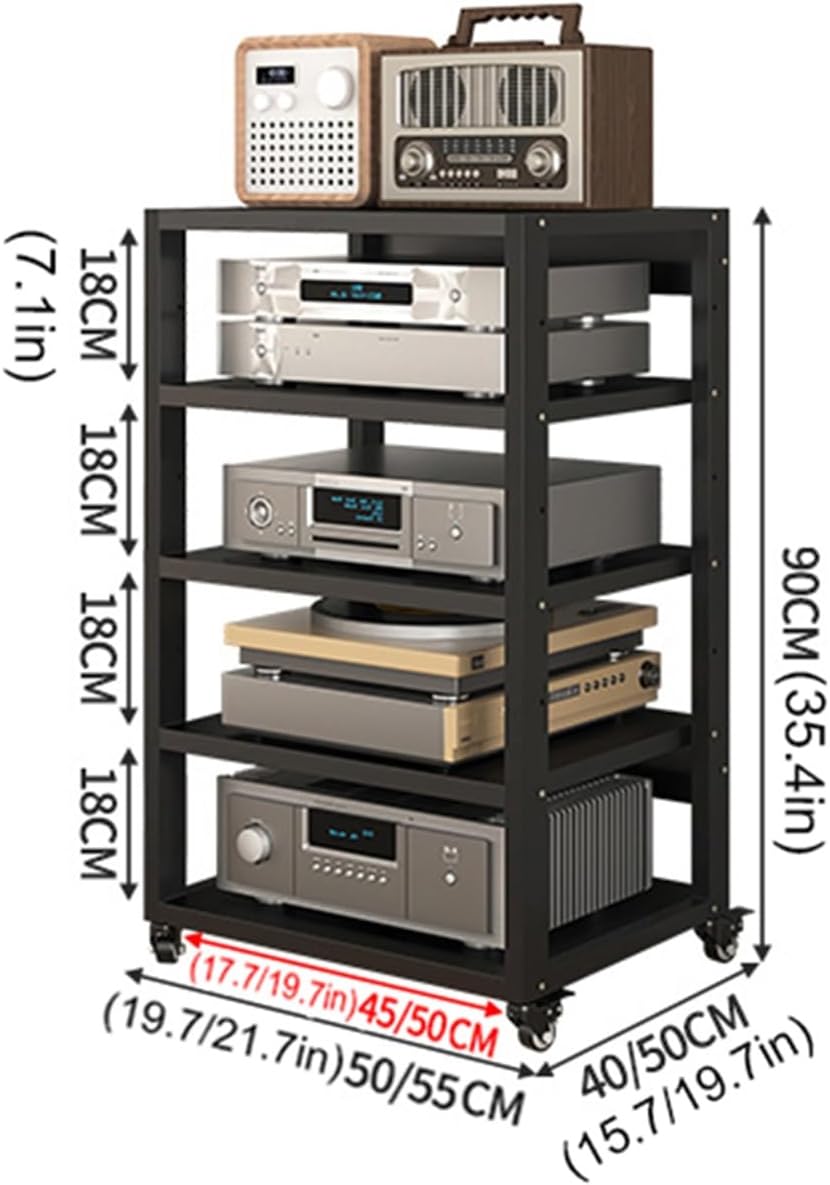UYCVT Movable Media Stand Heavy-Duty 5 Tier Movable Media Stand Ktv Entertainment Stereo Storage Cabinet Cd Player Stand