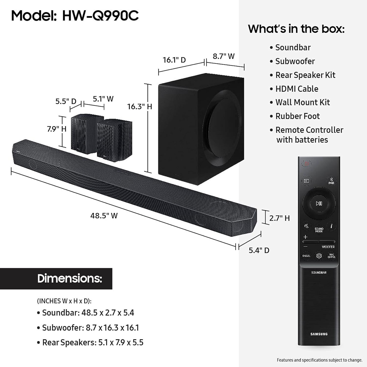 Samsung HW-Q990C 11.1.4ch Soundbar w/Wireless Dolby Audio