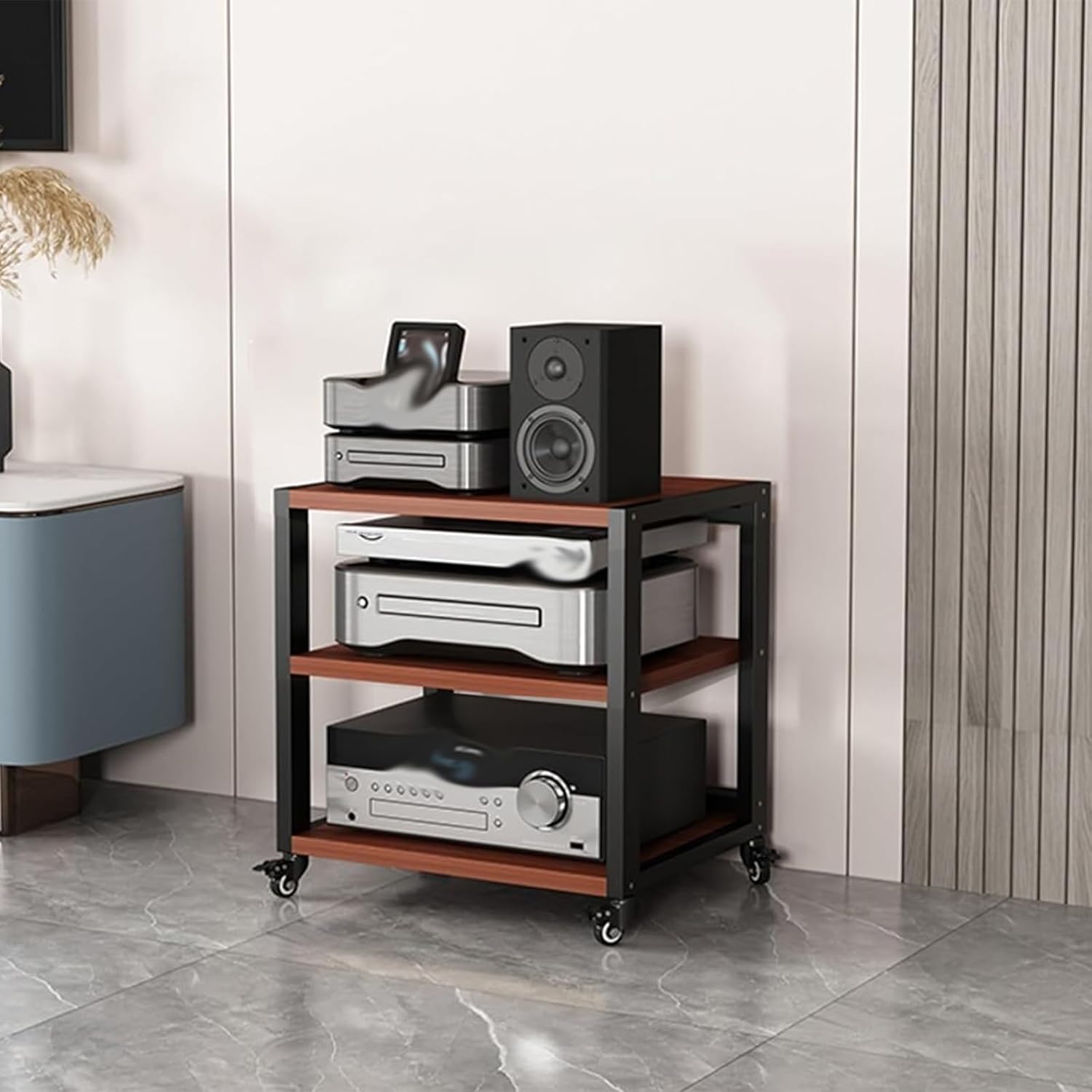 3-Tier Stereo Cabinet Furniture Equipment Shelf with Wheels