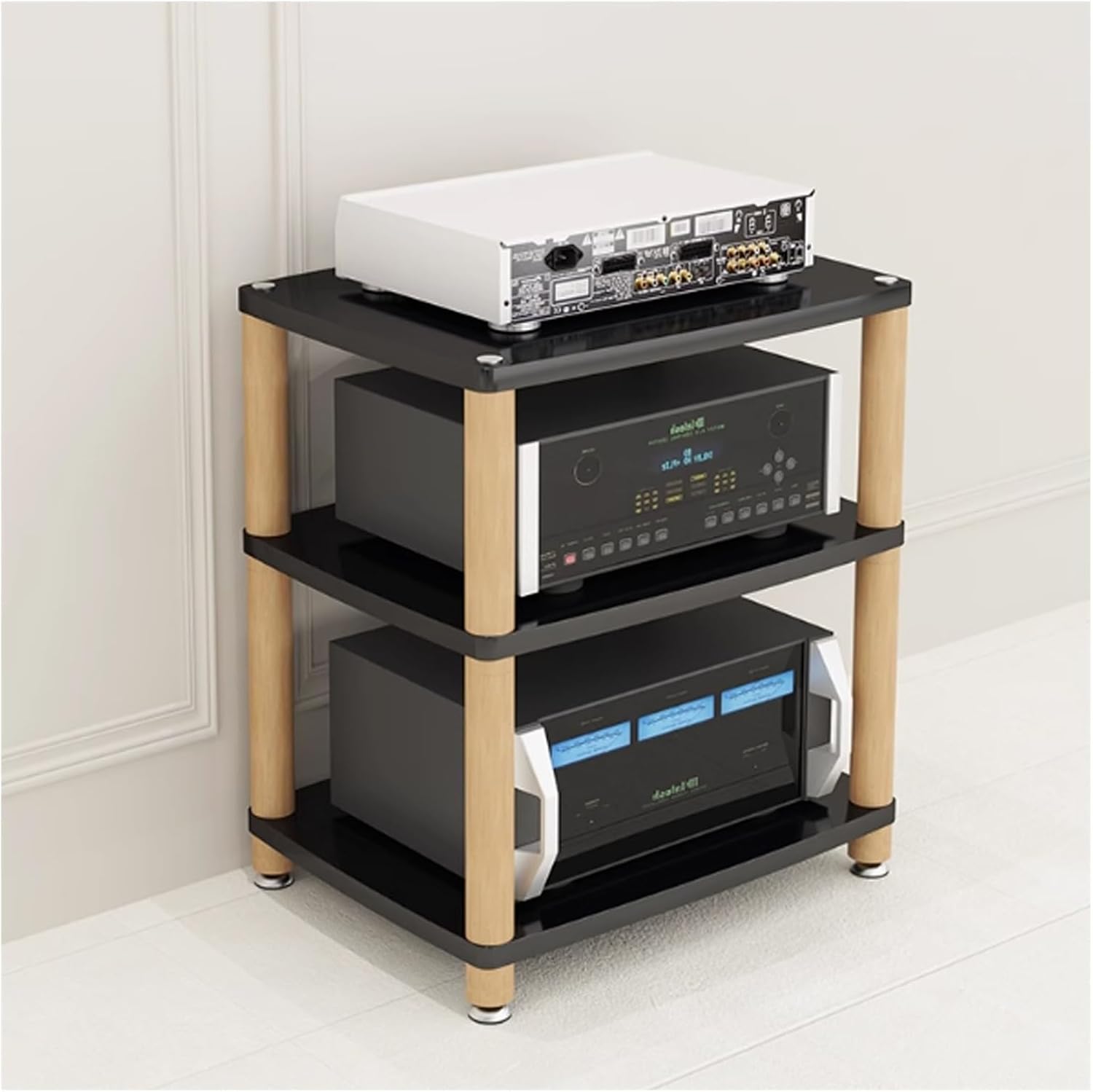 AV Media Stand Stereo System Entertainment Components Cabinet with Silent Foot pad