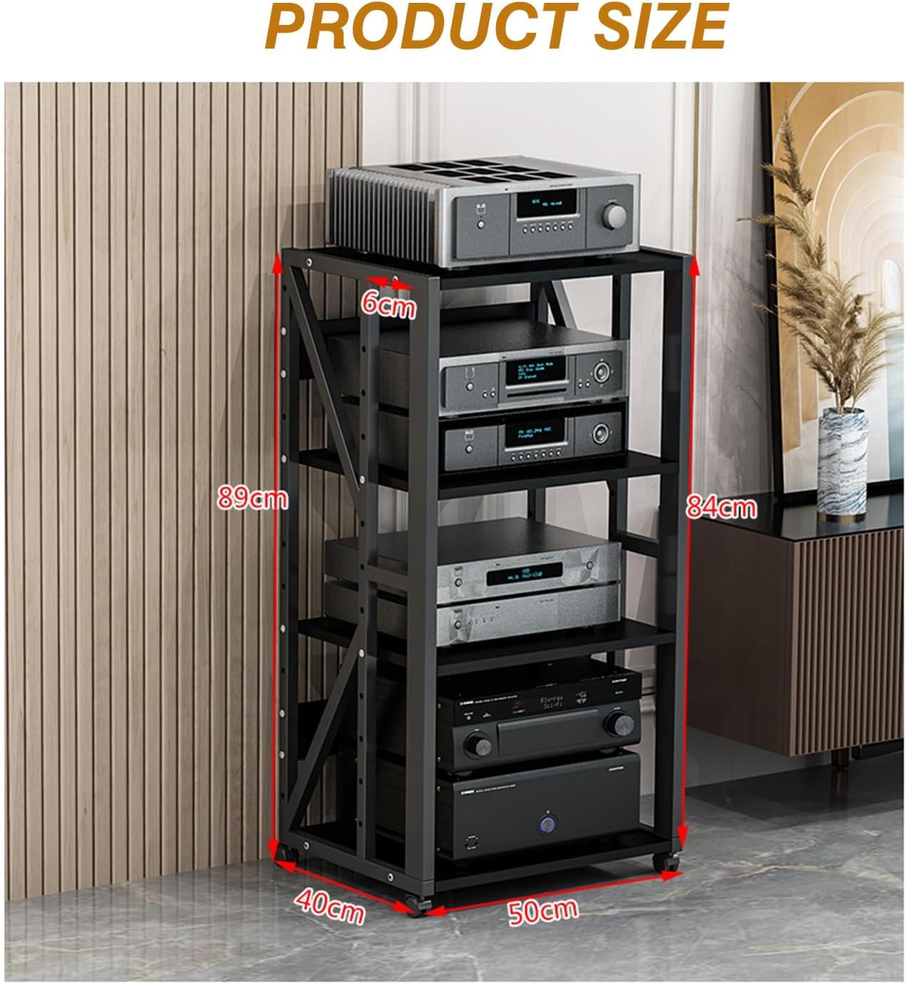 YLQFGUVWK 4 Tier AV Media Stand Corner Shelf Bracket Wooden Corner Shelf Component Cabinet Stereo Rack Audio Tower With Height Adjustable Wood Shelf For Home/Office/Audio Video/DJ/Theater(Black)