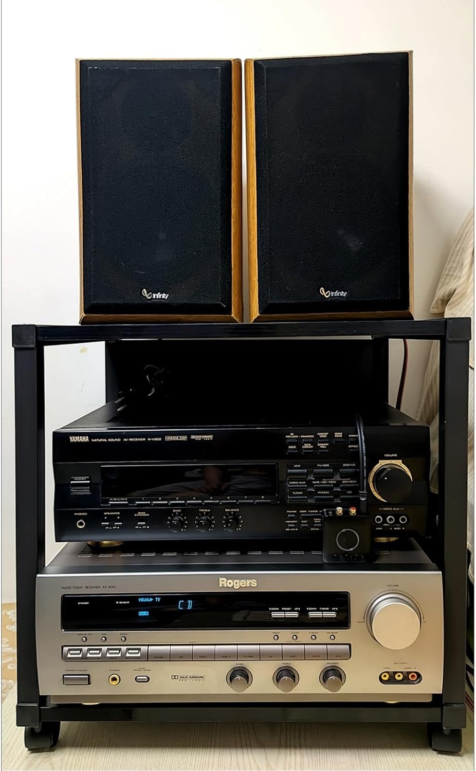 RENLXFI 2-Tier Media Shelf Tower DVD Rack Storage Cd Organizer Stand Display Holder