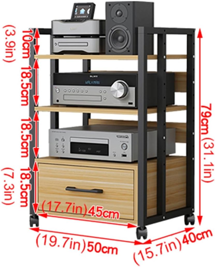 UYCVT Movable Media Stand 2/3/4-Tier Movable Audio Rack Av Media Stand Cd Player Stereo Component Storage Cabinet Corner Media Center and Drawer-B-2-3 Tier-50x40x79cm