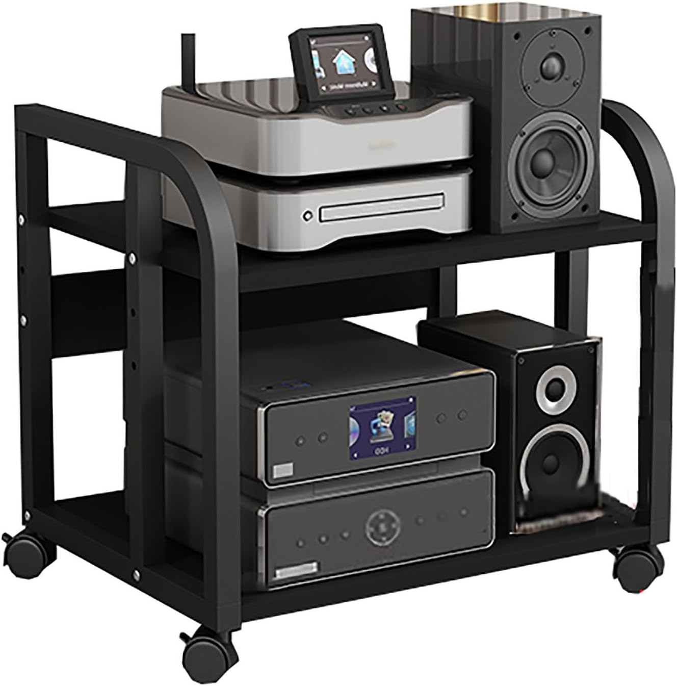 HOFSSI 2 Tier Tier Movable Audio Stand Media Player Stand Adjustable Open Storage Rack for Store Cable Boxes