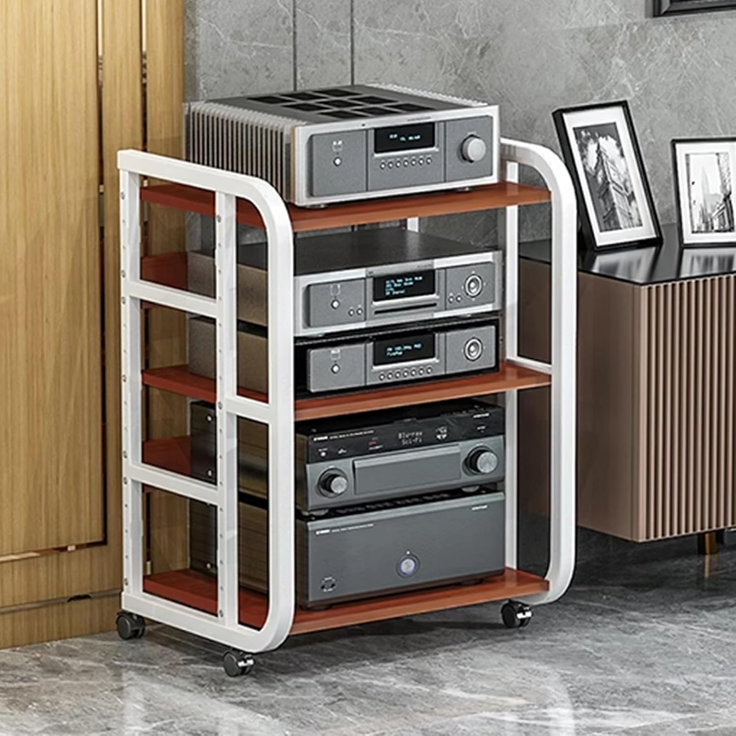 YLQFGUVWK Audio Video Media Stand with 3 Height Adjustable Shelves