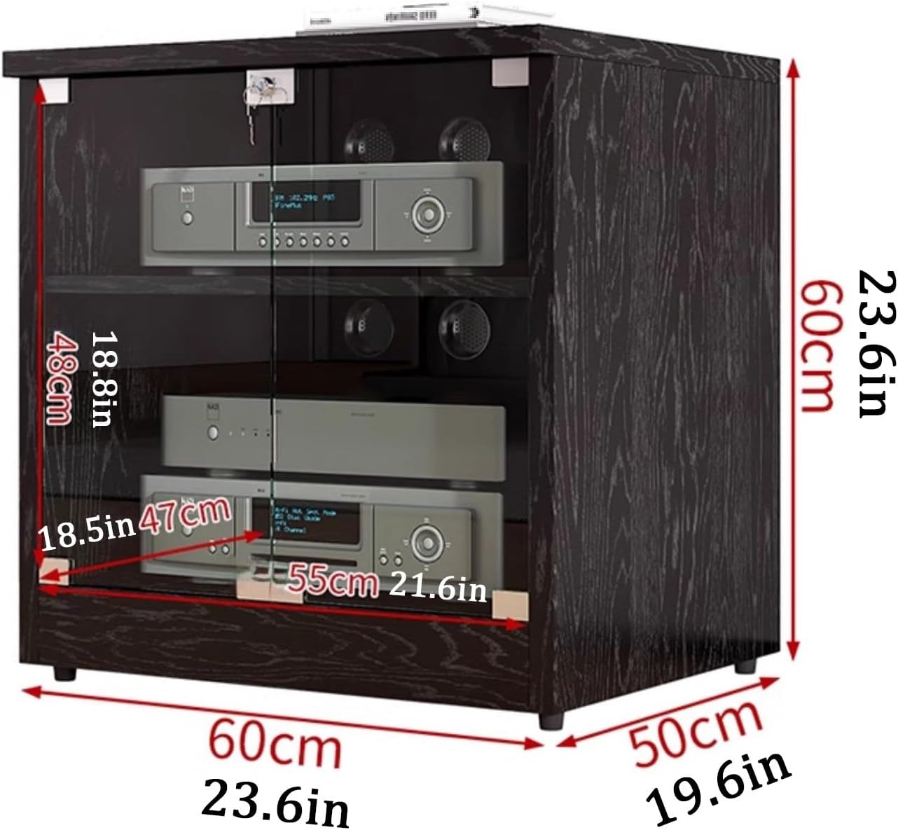 UYCVT Wood Tv Stand with Glass Door Adjustable Shelves Cable Holes White Audio Rack for Av Media Storage 3 Tier Stereo Cabinet-Black-2 Tier 120x48x37CM