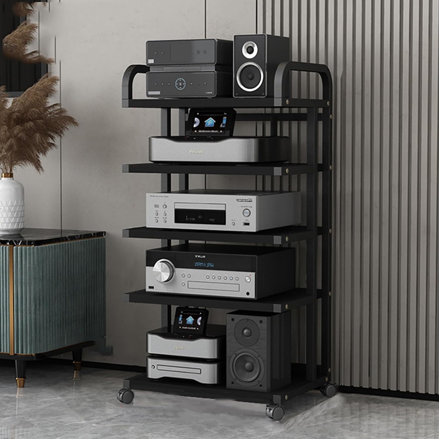 YLQFGUVWK Modern Audio Video Media Stand with 5 Shelves Stereo Component Storage Cabinet