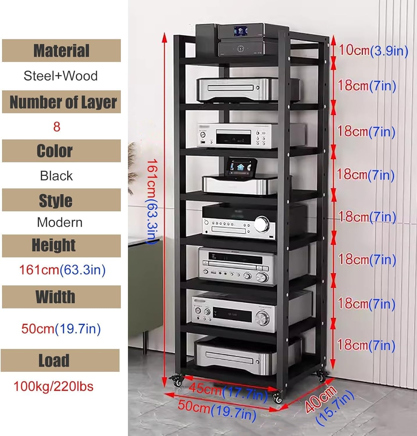 BYZOMU 8 Tier Stereo Components Rack/Cabinet