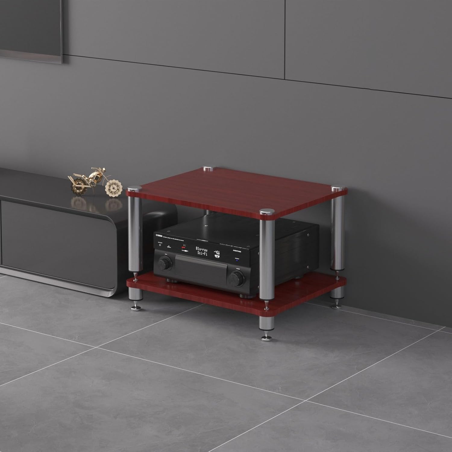 Audio Rack Portable Media Storage Rack Rack Audio Tower with Shelves AV Media Stand Corner Shelf DVD Display Cabinet High Amplifier Rack Shelf/Audio-video Shelving for Living Room.(Red