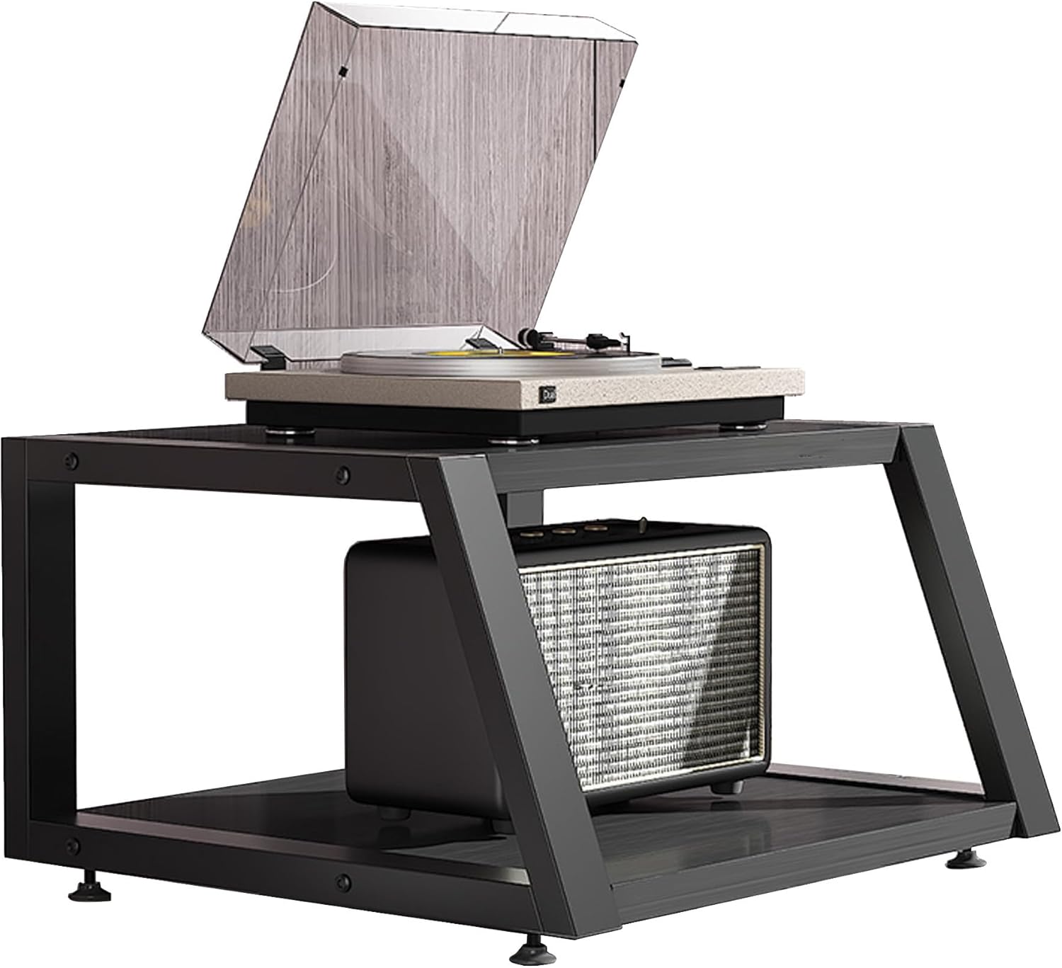 WXZXWXZX Vinyl Record Player Stand Small Entertainment Center Corner TV Stand Media Shelf Stereo Cabinet Audio Rack 2/3/4 Tier for Living Room Game Room Music Studio(Black