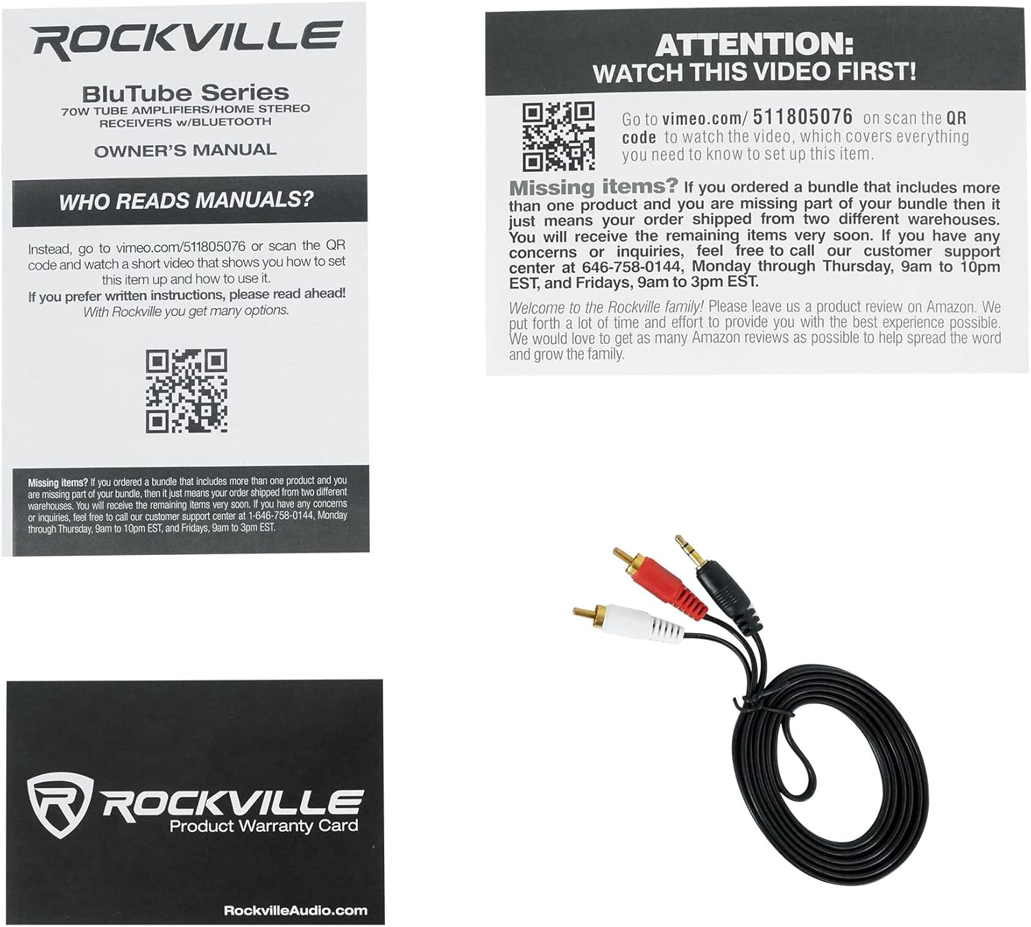 Rockville BluTube 70w Tube Amplifier Receiver Bundle Blue 14G50 OFC, Pair RockShelf 54W Speakers & 2 RHT8C Computer/Bookshelf Desktop Speaker Stand (4 Items)