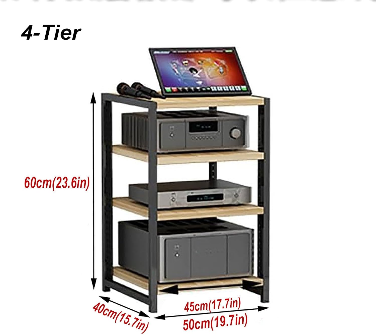 4/5/6 Tier AV Media Stand Audio Rack CD Player Stand Stereo Component Storage Cabinet with Height Adjustable Wood Shelf for Home/Office/Theater (Size : 4-Tier 50x40x60cm)