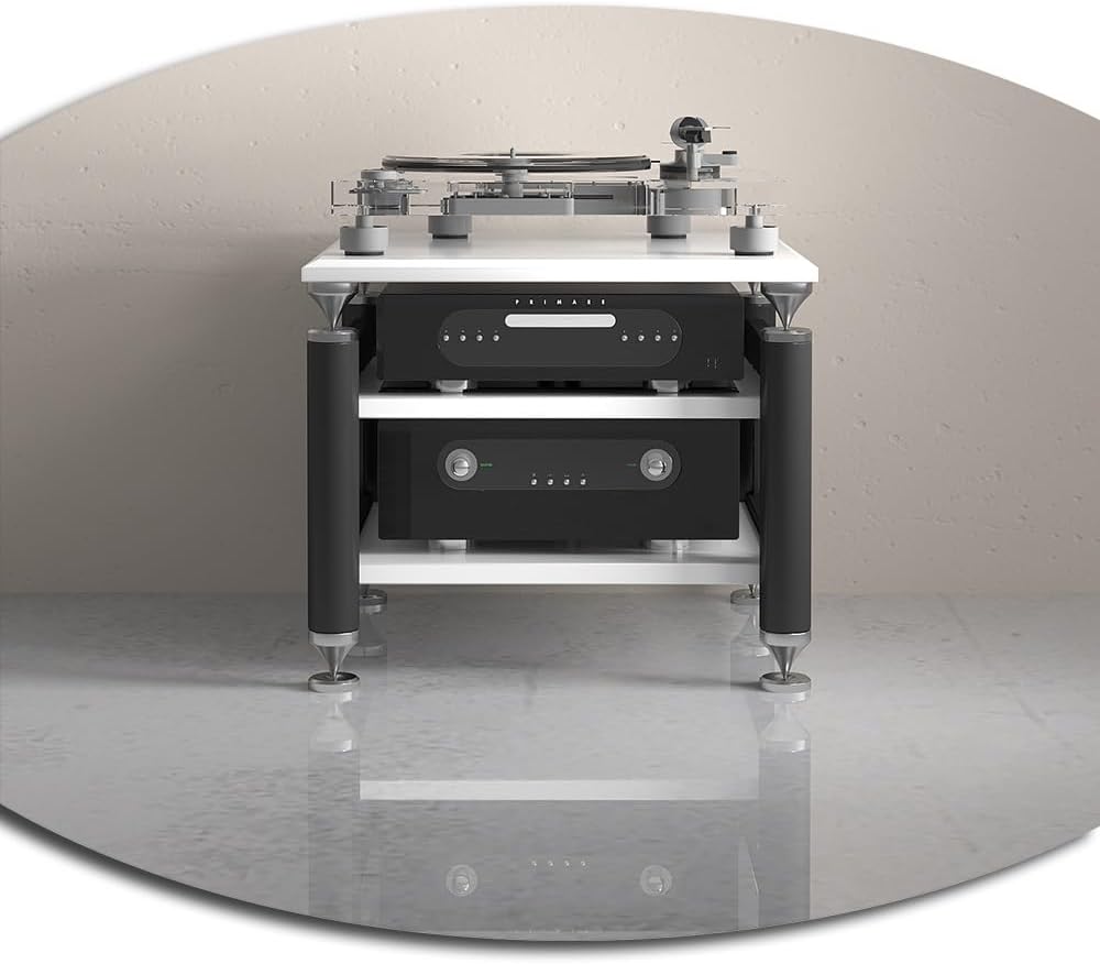 KGPGNYMYHA Audio Rack 4 Shelf AV Media Stand Heavy-duty Stereo Rack Record DVD CD Player Stand Adjustable Media Storage Cabinet For Living Room Theater(White black