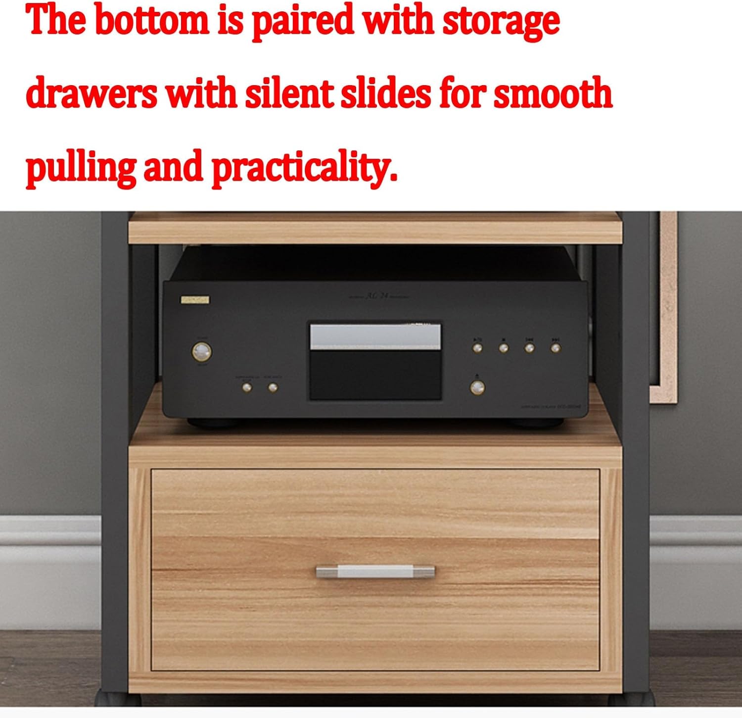 Multi-Tier Audio Rack with Drawer Amplifier Stand HiFi AV Cabinet Mobile Kickstand CD Rack Media Storage Shelf Protects and Organizes Your Valuable Music