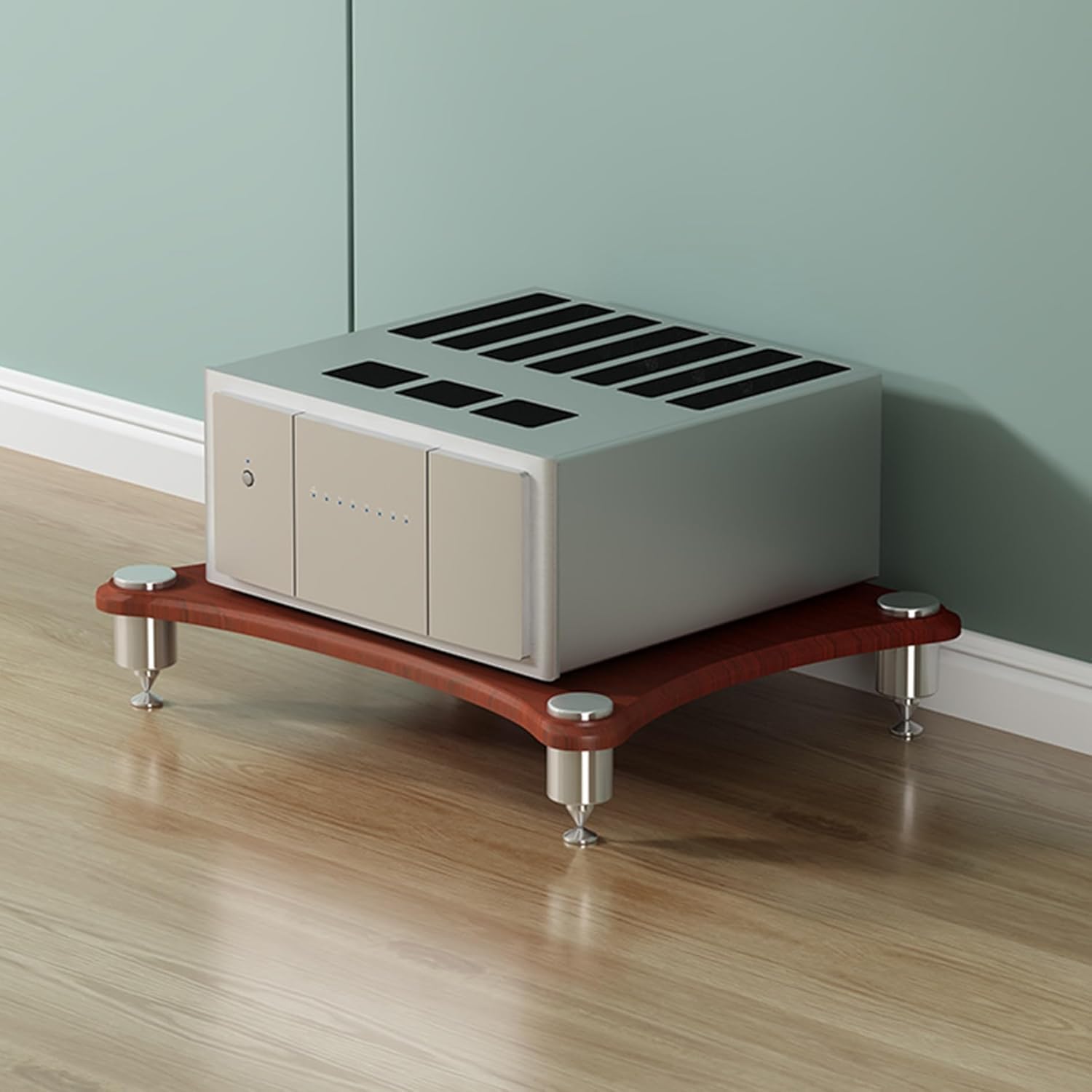 UYCVT Stylish 4-Tier Wooden Media Cabinet - Corner Av Shelf for Record Player & HiFi Equipment - Entertainment Console & Storage Rack for Home Theater-C-60x48x10cm